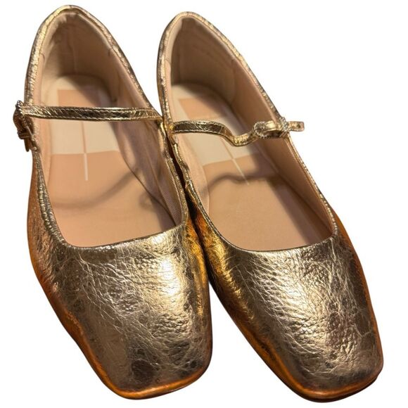 Dolce Vita Reyes Mary Jane Flats - Gold Metallic Distressed Size 7.5 - Picture 2 of 7